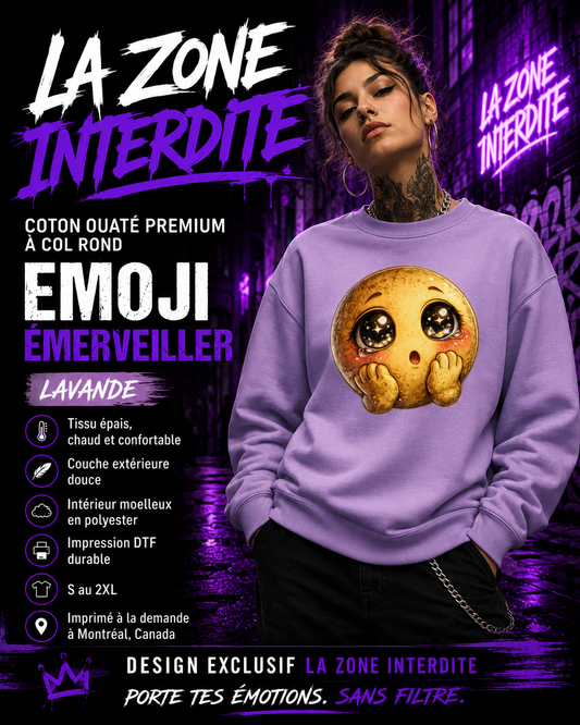 Coton ouaté à col rond Emoji Emerveillé