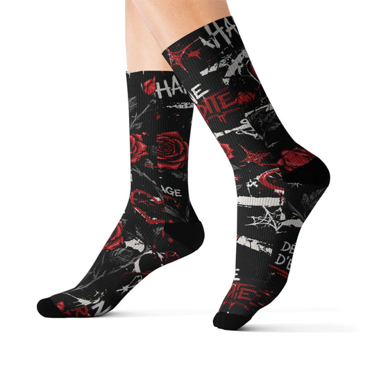Bas Rose Interdite – Chaussettes Sublimées Unisexes