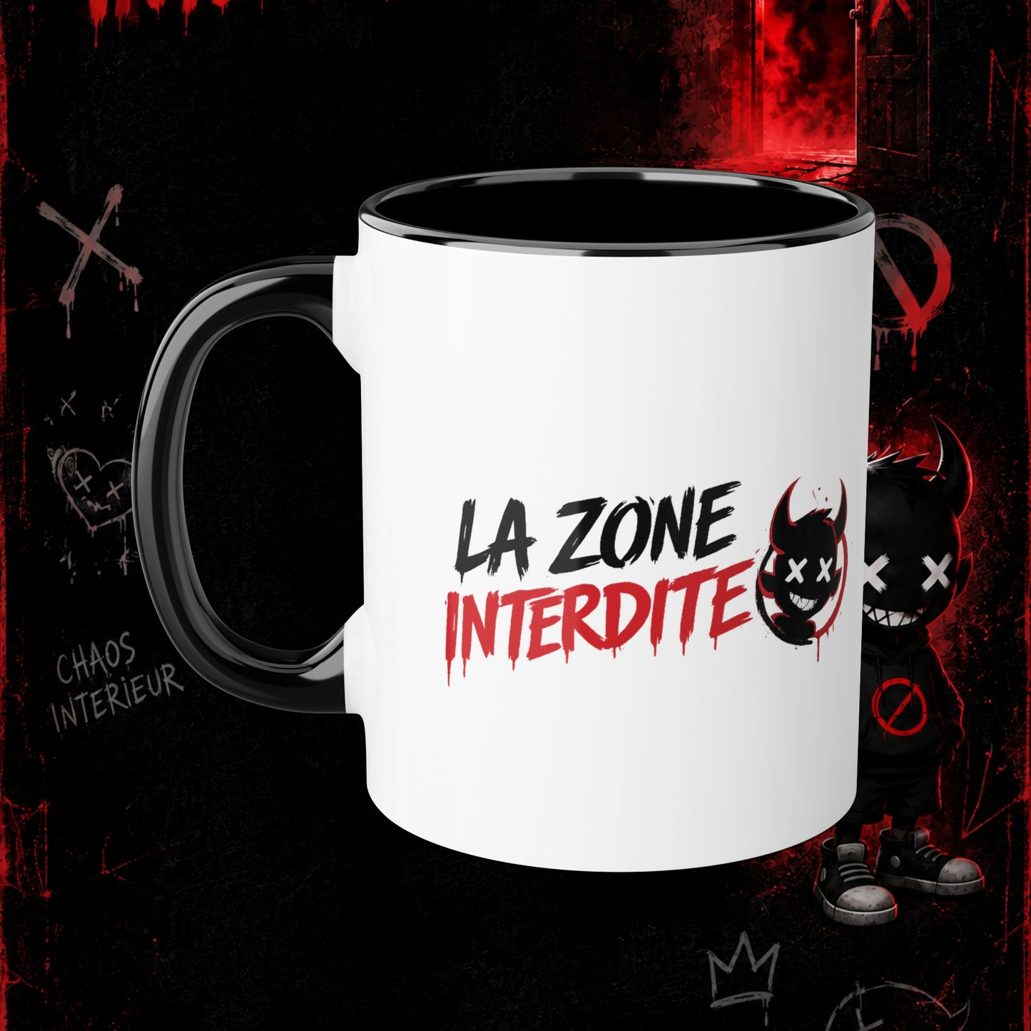 Tasse à Café La Zone Interdite Emoji Jamais Sans Mon Café – 11oz Rouge ou Noir