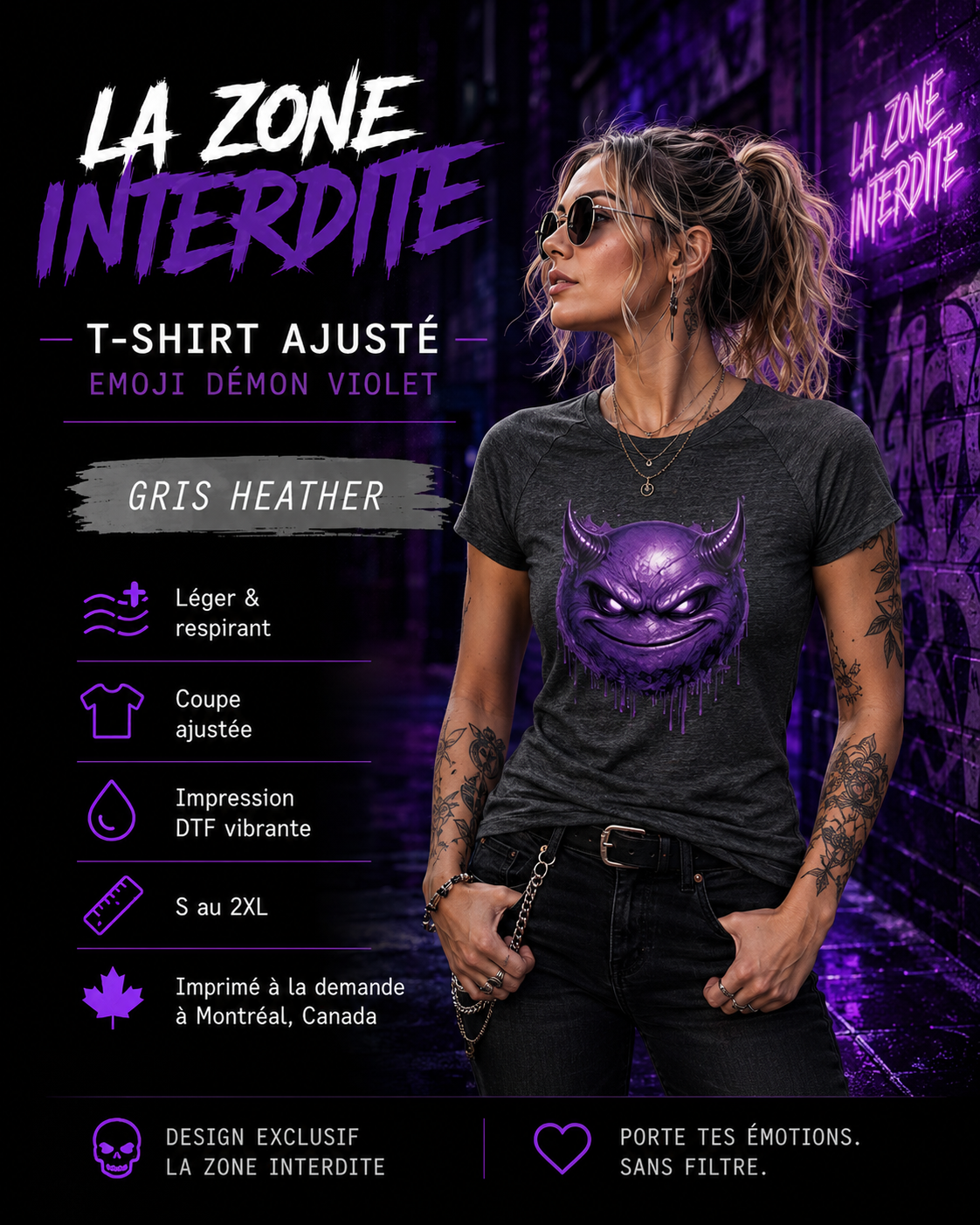 T-Shirt Ajusté - Emoji Démon violet