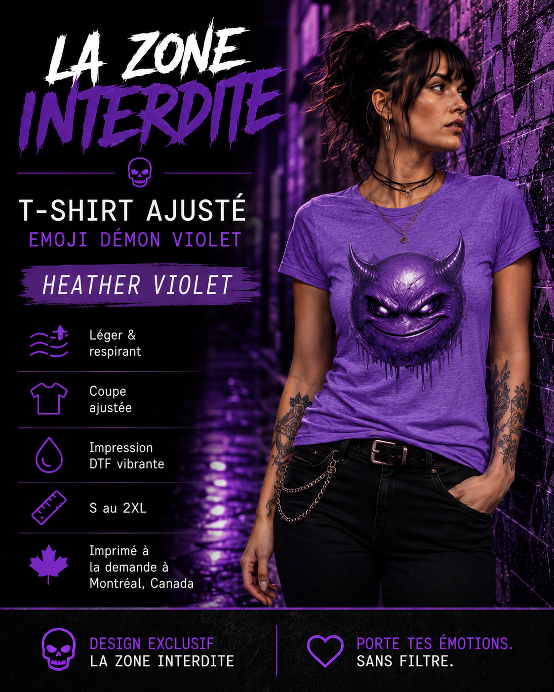 T-Shirt Ajusté - Emoji Démon violet