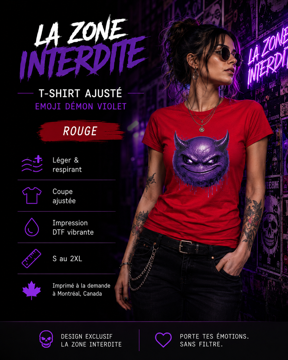 T-Shirt Ajusté - Emoji Démon violet