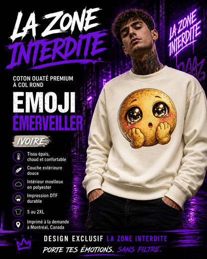 Coton ouaté à col rond Emoji Emerveillé