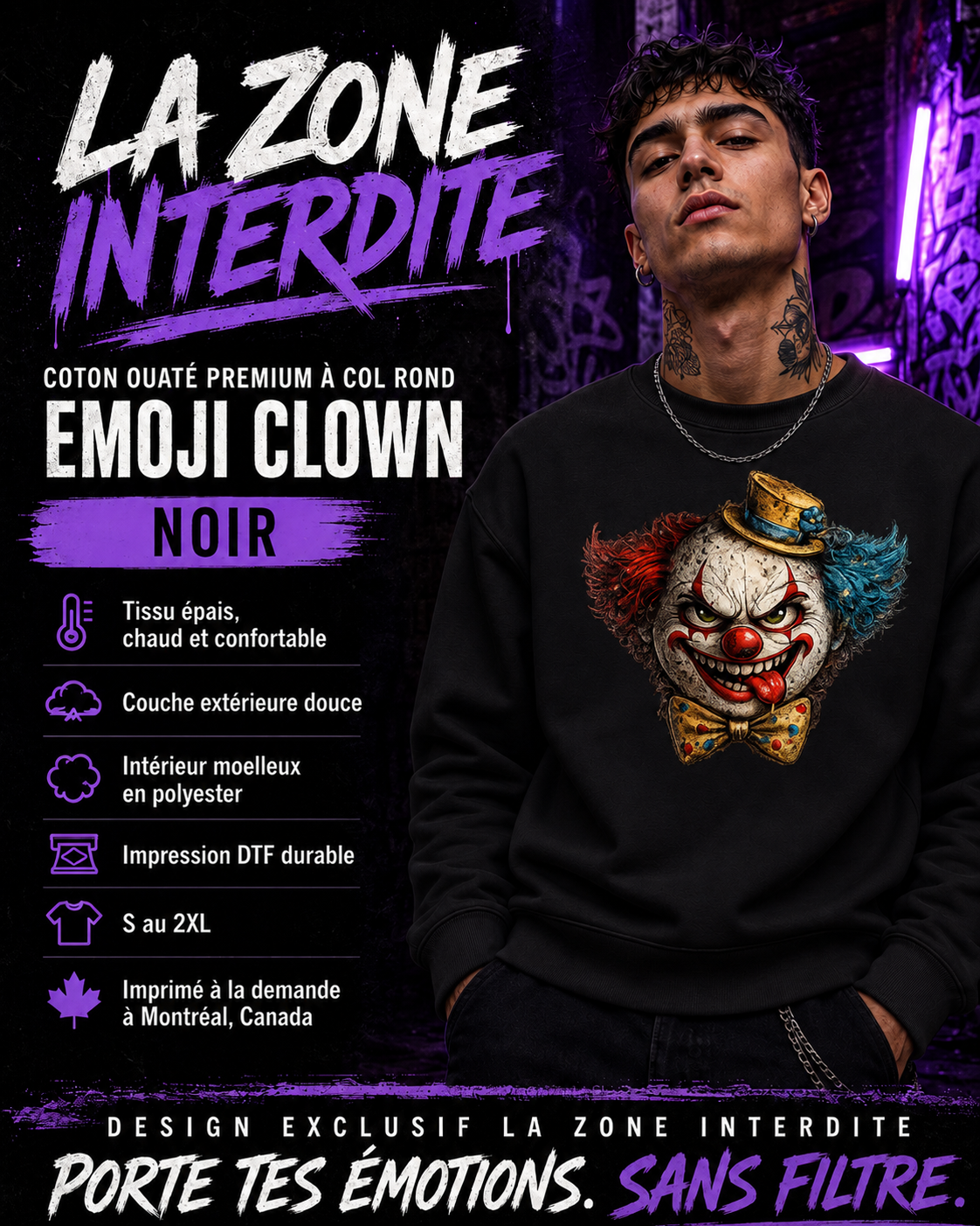 Coton ouaté à col rond Emoji Clown