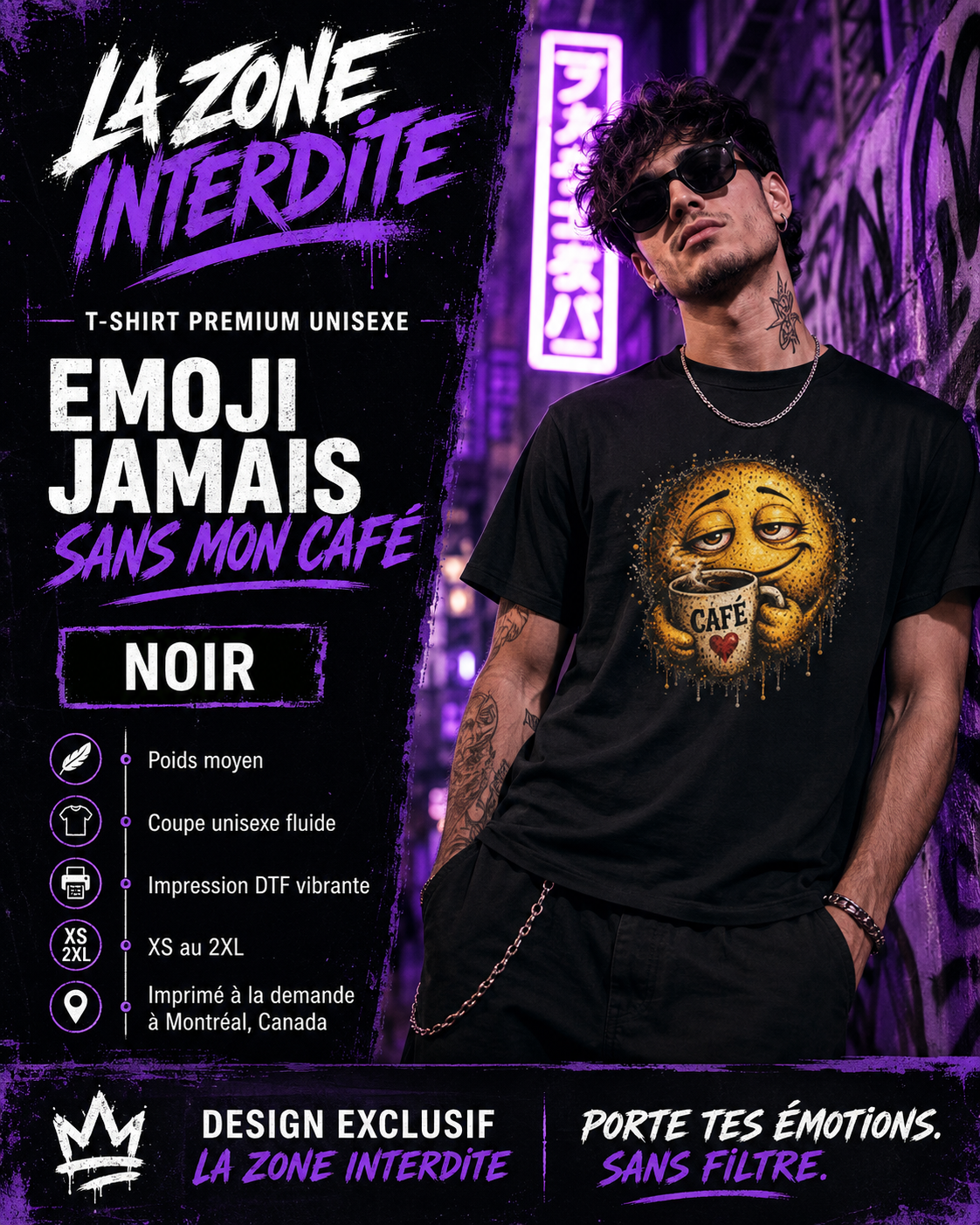 T-Shirt Emoji Jamais sans mon Café !