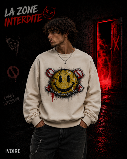 Coton ouaté à col rond Emoji Sourire Interdit