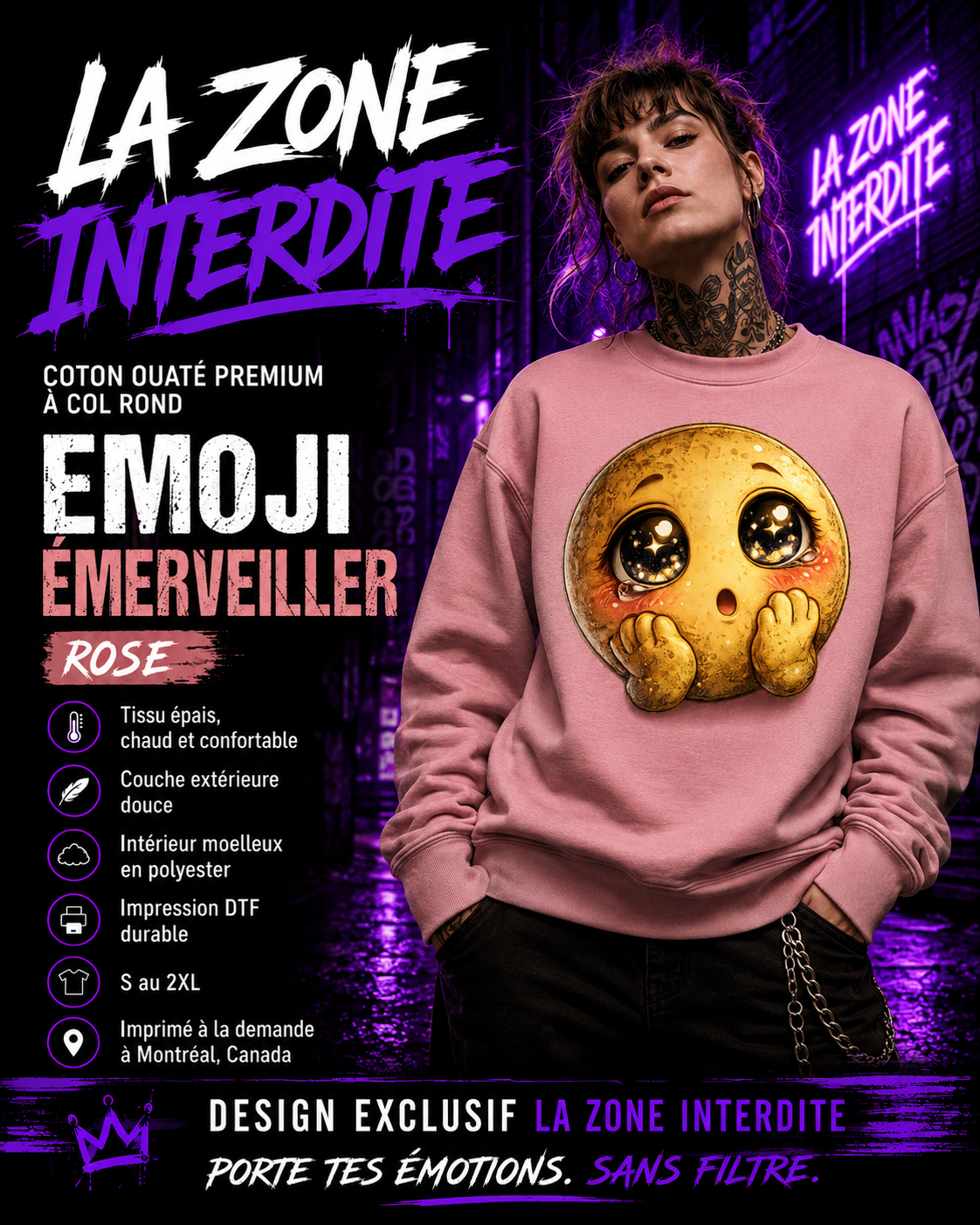Coton ouaté à col rond Emoji Emerveillé