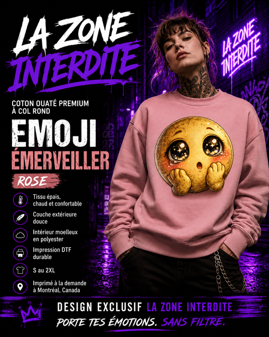 Coton ouaté à col rond Emoji Emerveillé