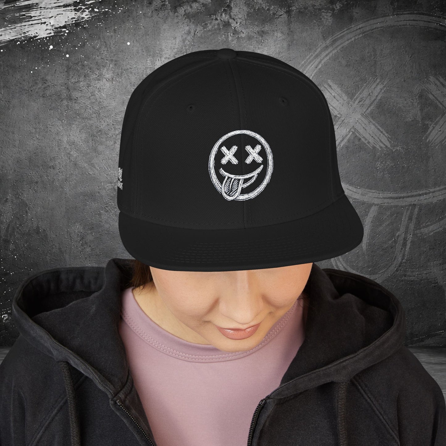 Casquette Snapback Brodé Mal Commodes — Noir Emoji Officiel Blanc Brodé