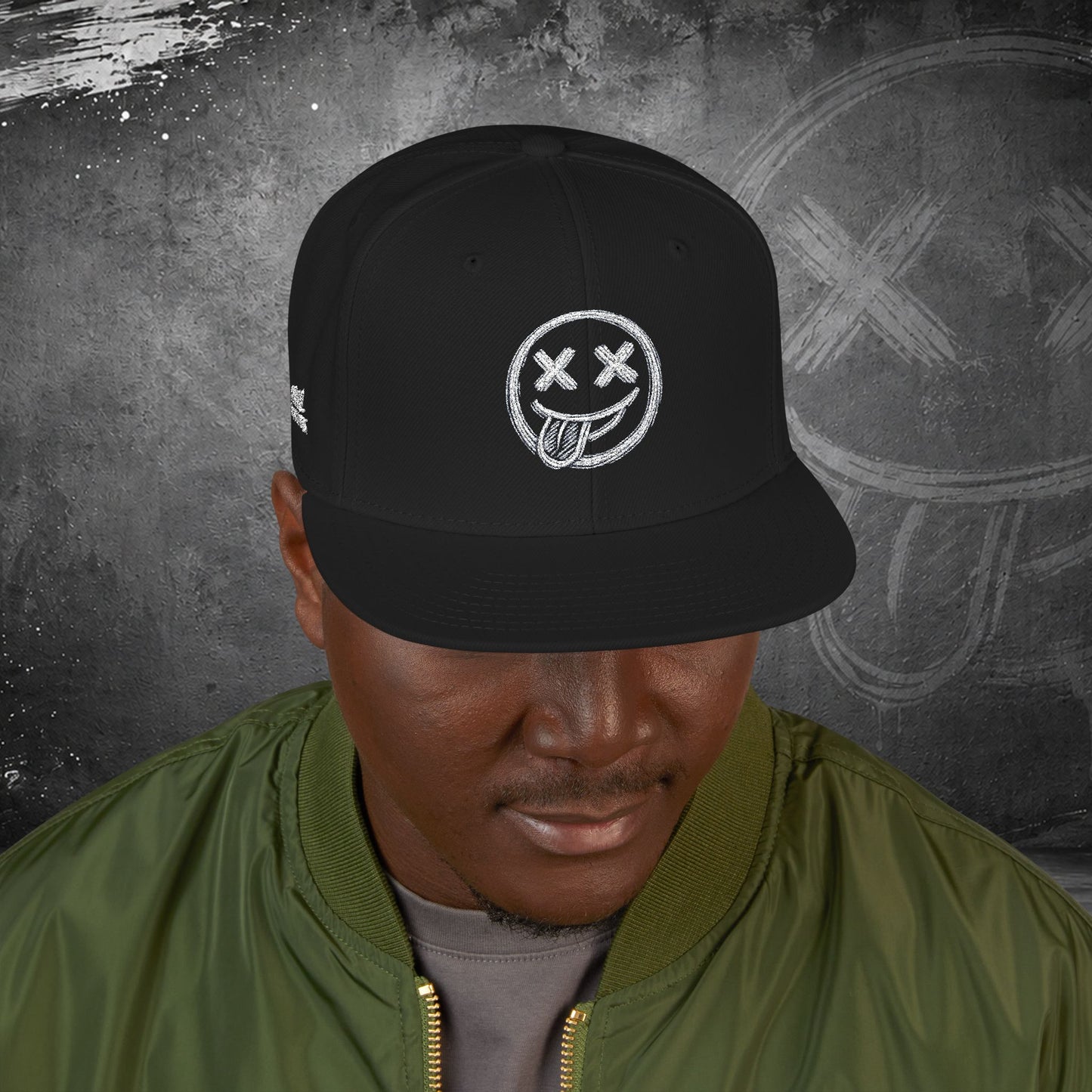 Casquette Snapback Brodé Mal Commodes — Noir Emoji Officiel Blanc Brodé
