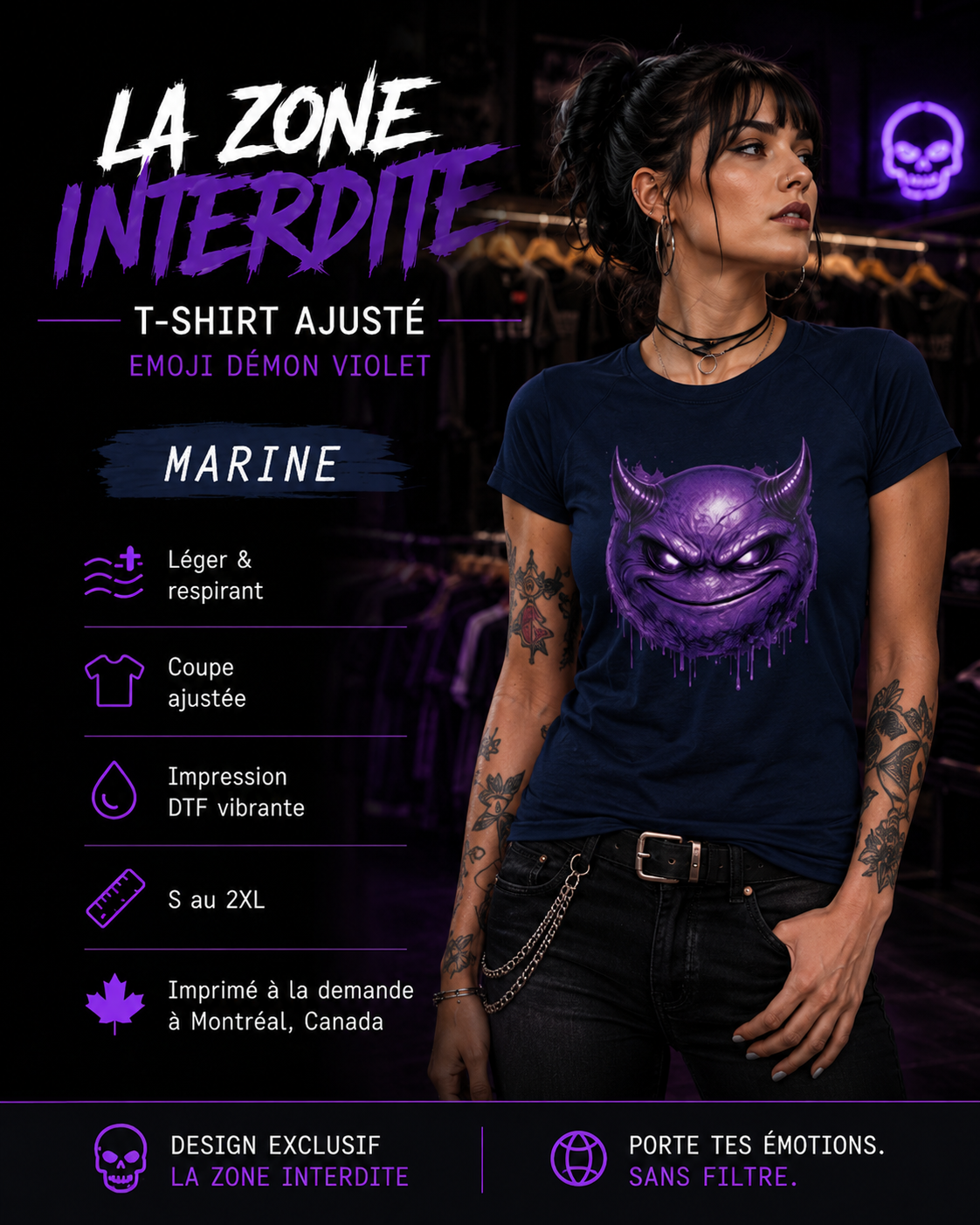 T-Shirt Ajusté - Emoji Démon violet