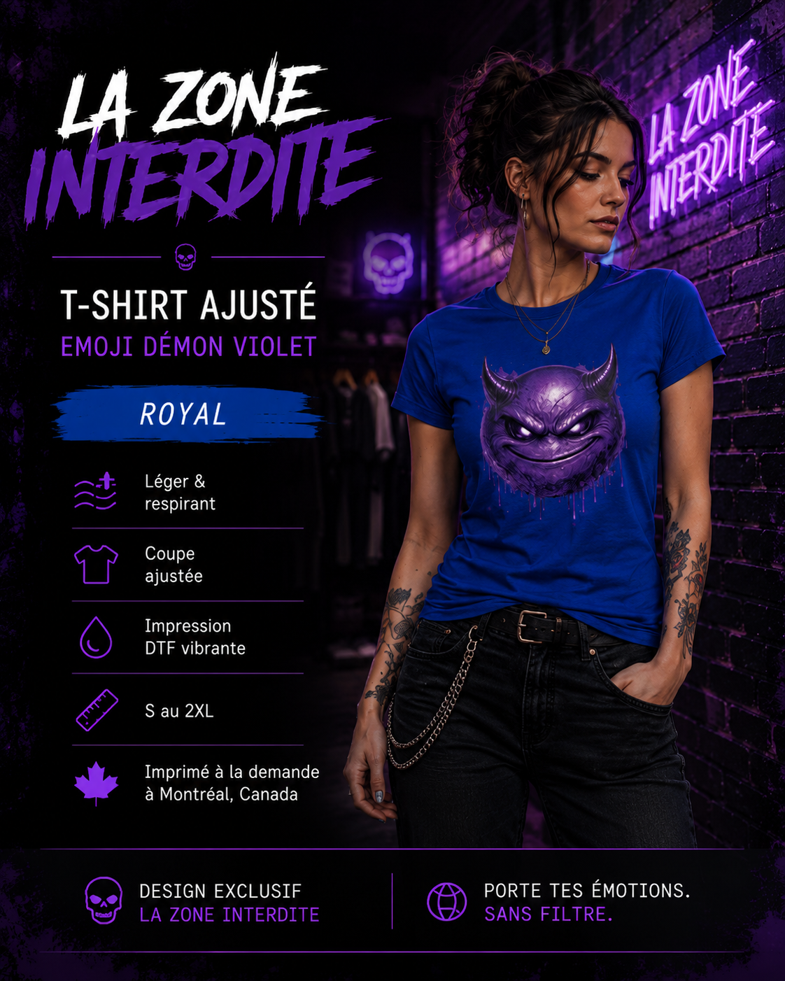 T-Shirt Ajusté - Emoji Démon violet